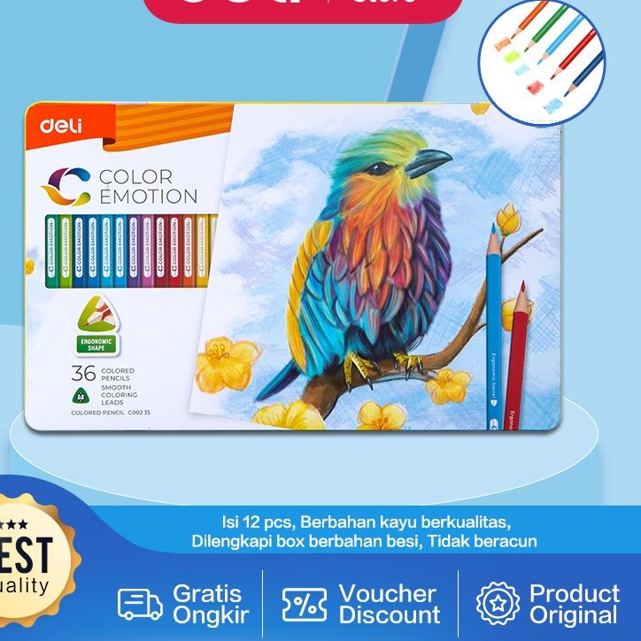 

GROSIR Deli Pensil Warna Celup Halus 12/24/36 Warna, Bentuk Segitiga Ergonomis EC00205 EC00225 EC00235 