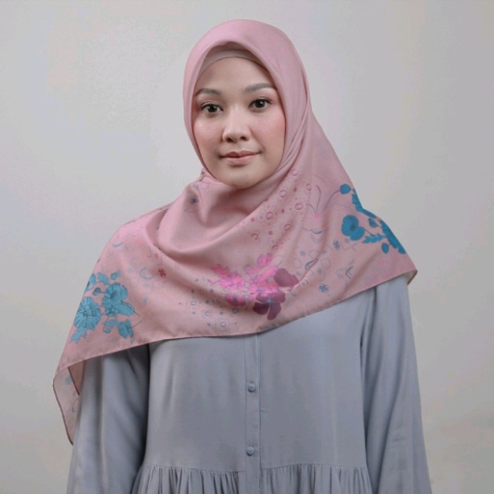 TERLENGKAP Kerudung Hijab Jilbab Segi Empat Motif Zoya Domica Scarf Segiempat 4 - Dusty pink