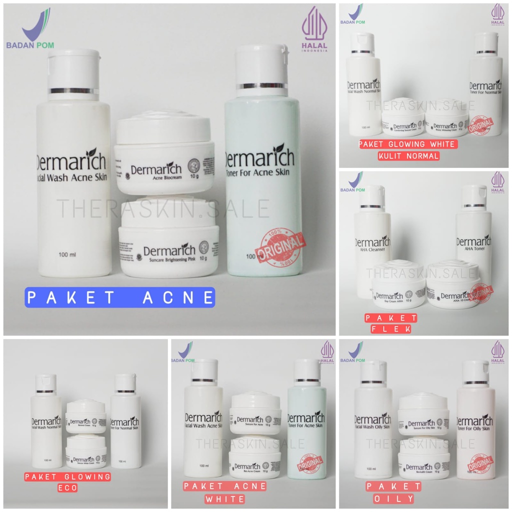 Paket Dermarich Original BPOM Harga Pabrik Best sellet Promo Terlaris Hemat Toner Skincare Flek Glow