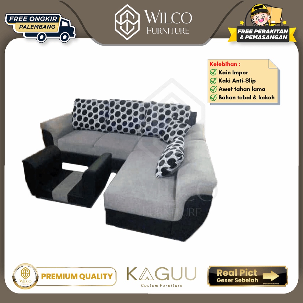 Sofa L Putus / Sofa Bludru Kombinasi Kulit / Sofa by KAGUU + Meja tamu