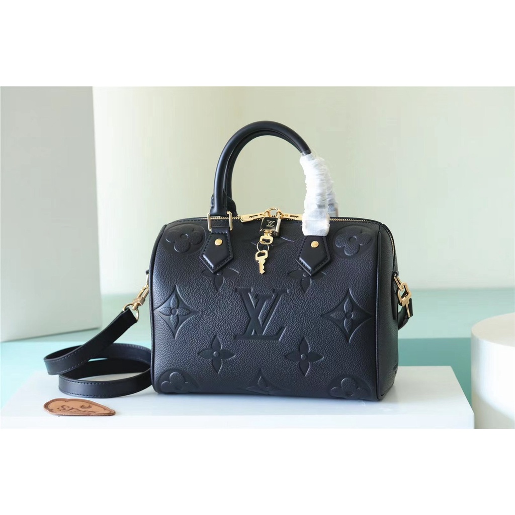 LV 58947 black handbag full leather embossed pillow bag