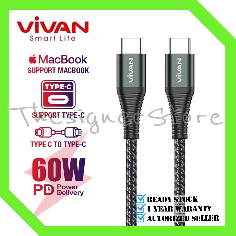 Kabel Data Vivan KPD100S Data Cable PD Type-C To Type-C 60W 3A Quick Charge - Garansi Resmi 1 Tahun