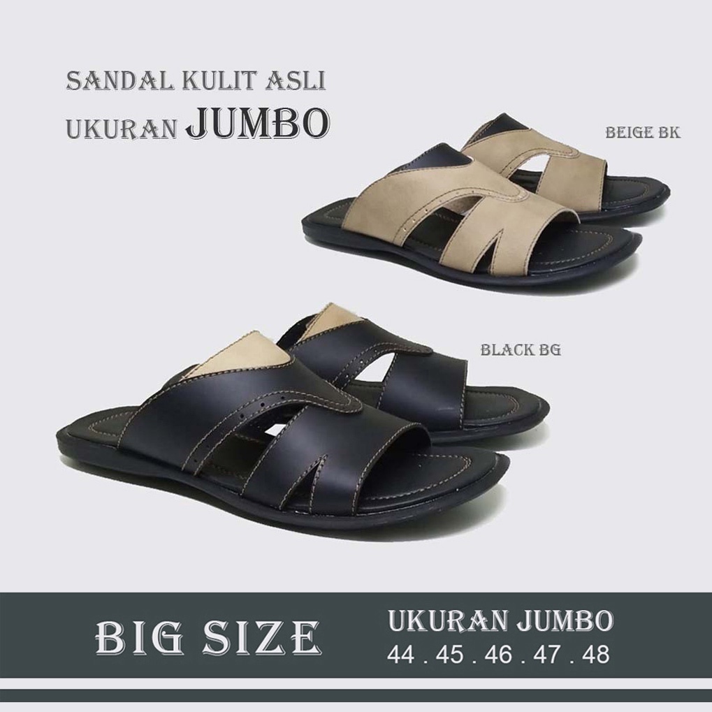 BOBBY CLASSIC SLIPPER | Sandal Pria Kulit Asli Ukuran Besar Jumbo - Sendal Casual Flat Laki Big Size