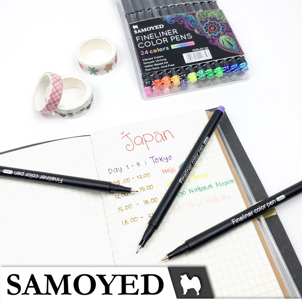 

RK Pulpen / Pena / Spidol Gambar Warna / Drawing / Fineliner Color Pen Set 24 Warna / Colors Samoyed