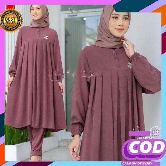 Baju Muslim Oneset Wanita Terbaru 2023 Setelan Idul Fitri Midi Dres Setcell Kondangan Kaos Adem Gami