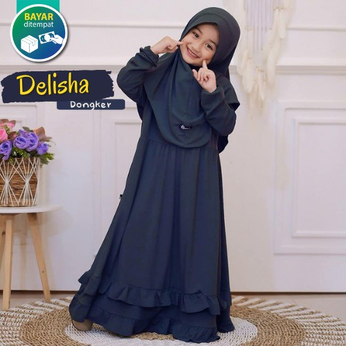 Lydia Kids Gamis Anak Perempuan Crinkle Airflow Gamis Anak Modern Mix Malika Brukat