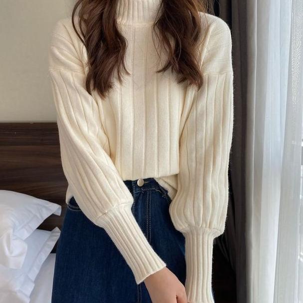 BIG SALE Aera Baju Rajut Wanita Korean Style Blouse Turtleneck Lengan Balon Halus Tebal Premium Real
