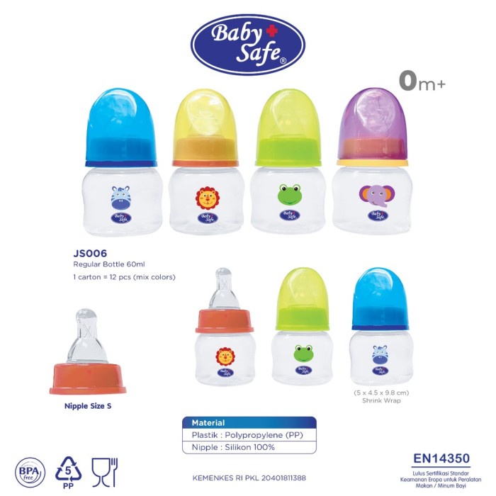 Baby Safe JS006 Baby Bottle 60ml - Botol Bayi 0m+ (RANDOM)