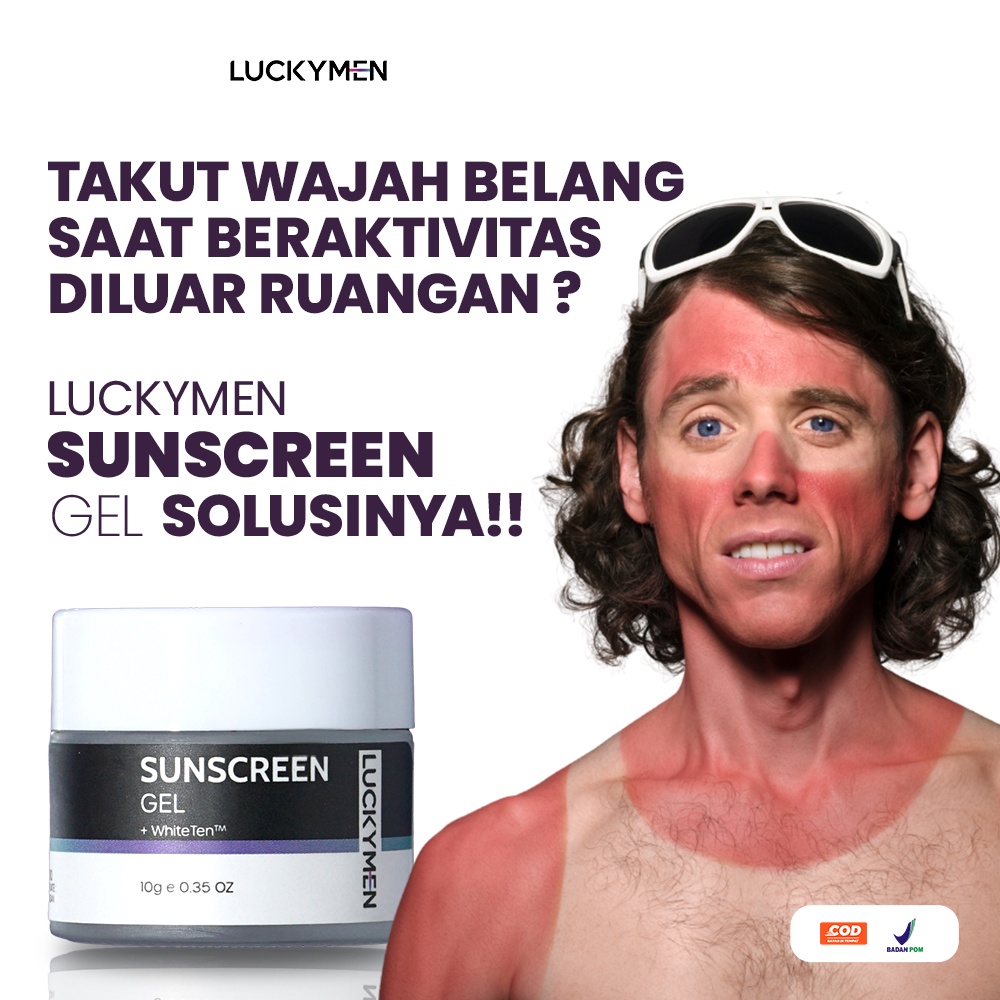 Krim Cream Pencerah pelindung Kulit Wajah dari Sinar UV Matahari Luckymen Sunscreen Gel Tabir Surya Penghilang Jerawat Acne Sunscreen Gel Original BPOM