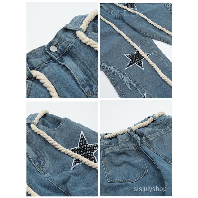 [✅BISA COD] #Sisjuly# Y2K Celana Jeans Wanita /Bordir Bintang Jeans Pinggang Tinggi Celana Kaki Lebar