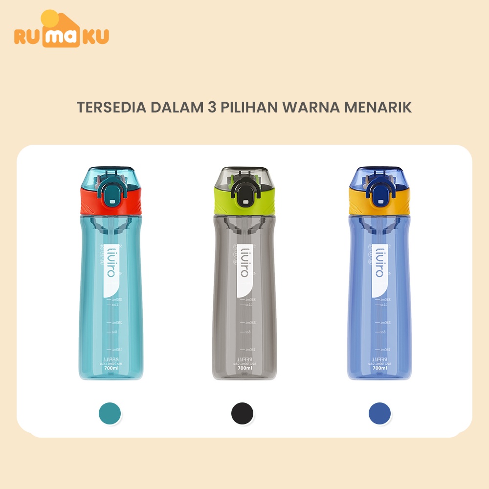 Rumaku Botol Minum 700 ml Botol Air Minimalis Sporty Premium Silicone Straw