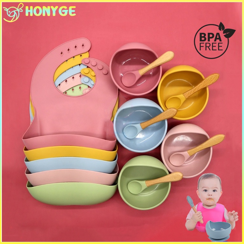 Premium Baby Bibs Silikon BPA Free Waterproof MPASI Celemek Makan Bayi Feeding Silicone Slabber Bib-3 Buah Set Peralatan Makan Bayi