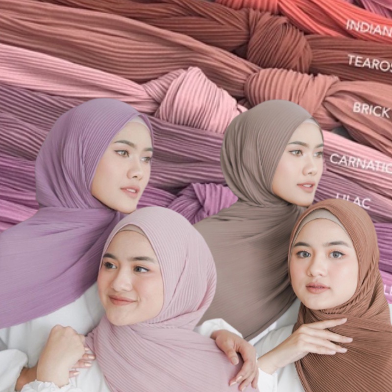 Pashmina Full Plisket Lidi Kecil Jahit Tepi Tanpa Garis Tengah Pleats Plisir premium 75x177 Cm