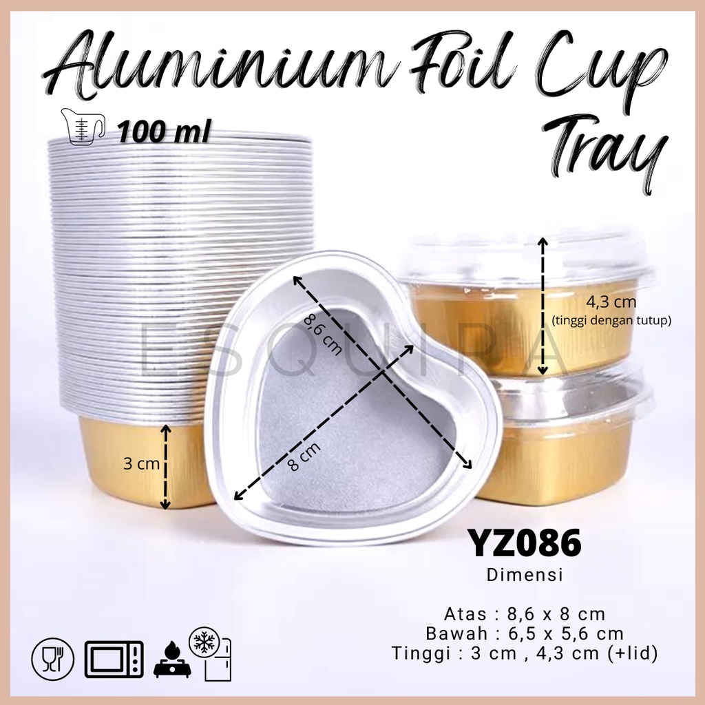 Aluminium Foil Cup Tray Heart Shape + PET Lid / 10 Pcs / YZ086G / YZ086S