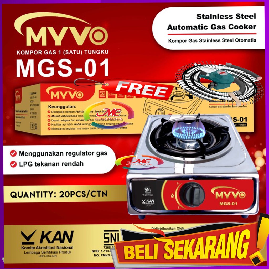 PAKET Kompor Gas 1 tungku SNI / Kompor gas myvo / Kompor Gas murah +selangregulator MANTAP