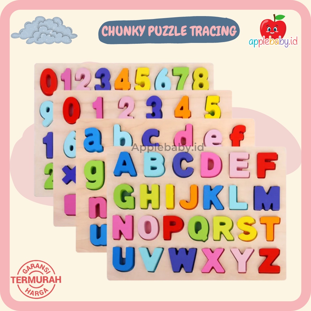Chunky Puzzle 123 ABC Tracing  Mainan Edukasi Anak Puzzle Kayu Puzzle Angka Puzzle Huruf