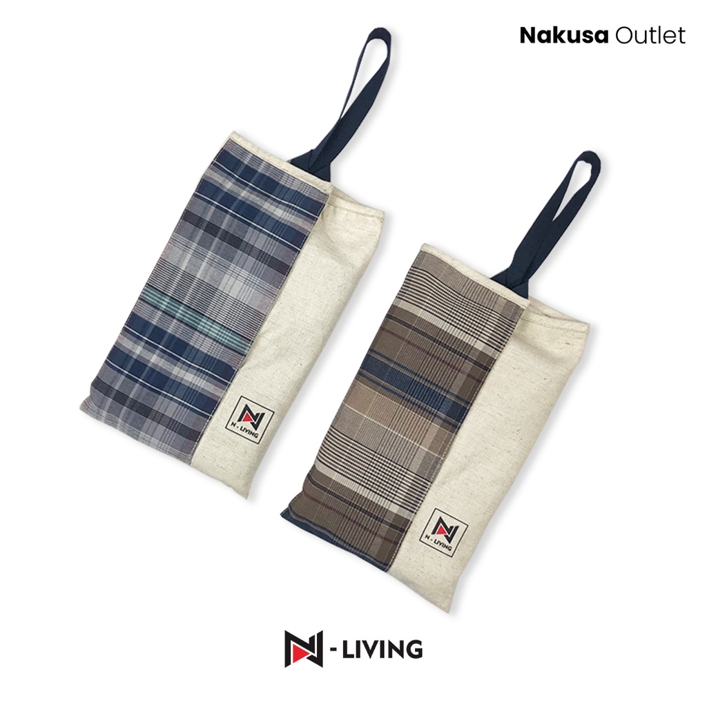 N-LIVING - Sajadah Katun Travel Pouch Linen Praktis Motif Kotak + Free Tasbih Sajadah Travelling Souvenir