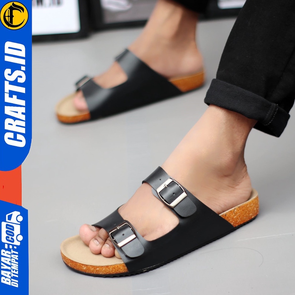 CRAFTS x LIRPA Sandal Pria Sendal Slide Pria Sandal Kasual Trendy Brown Navy Black