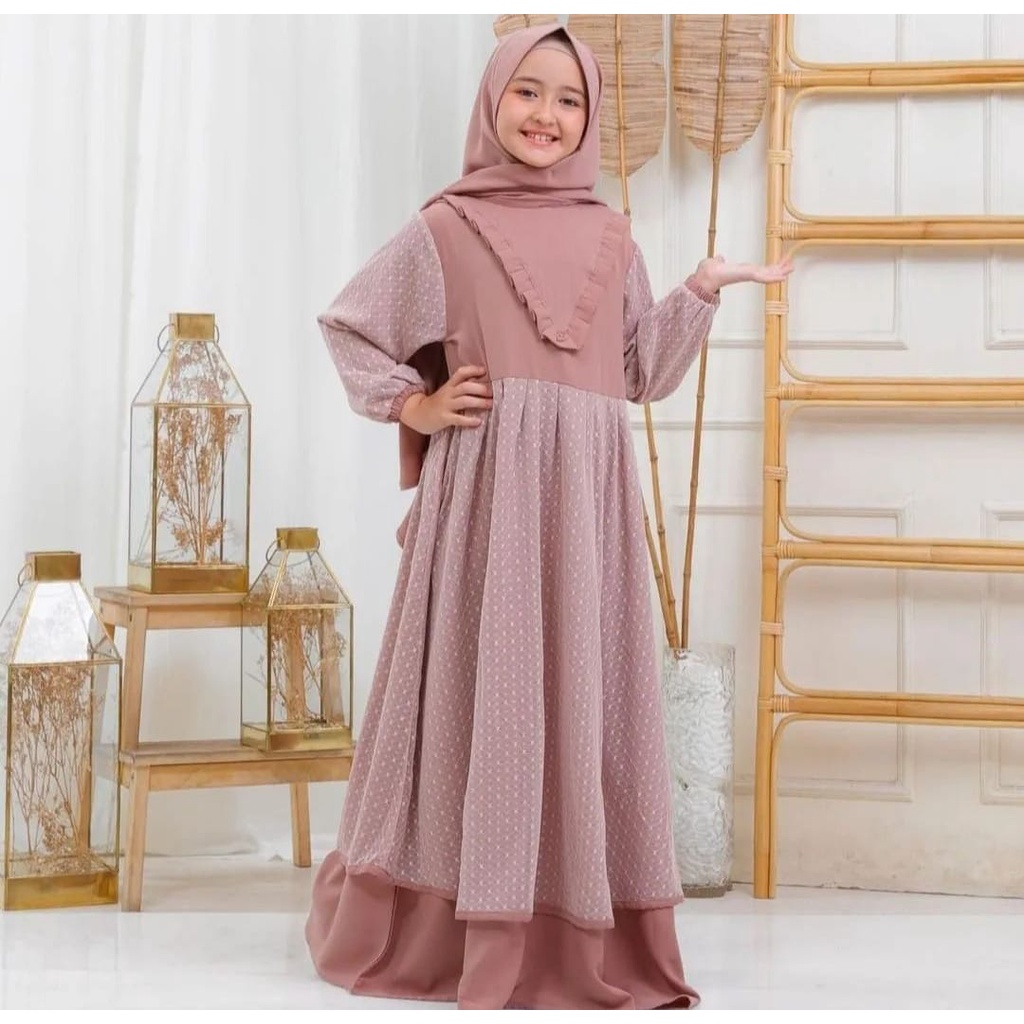 TERBARU RAYYA SETT SERIES GAMIS ANAK+JILBAB Ukuran XL-L ( L usia 4-6th, XL usia 7-10th, ) DRESS ANAK PEREMPUAN KEKINIAN 2023 GAUN ANAK FASHION KIDS MUSLIMAH OUTFIT UNTY BAJU ANAK PESANTREN MUSLIMAH