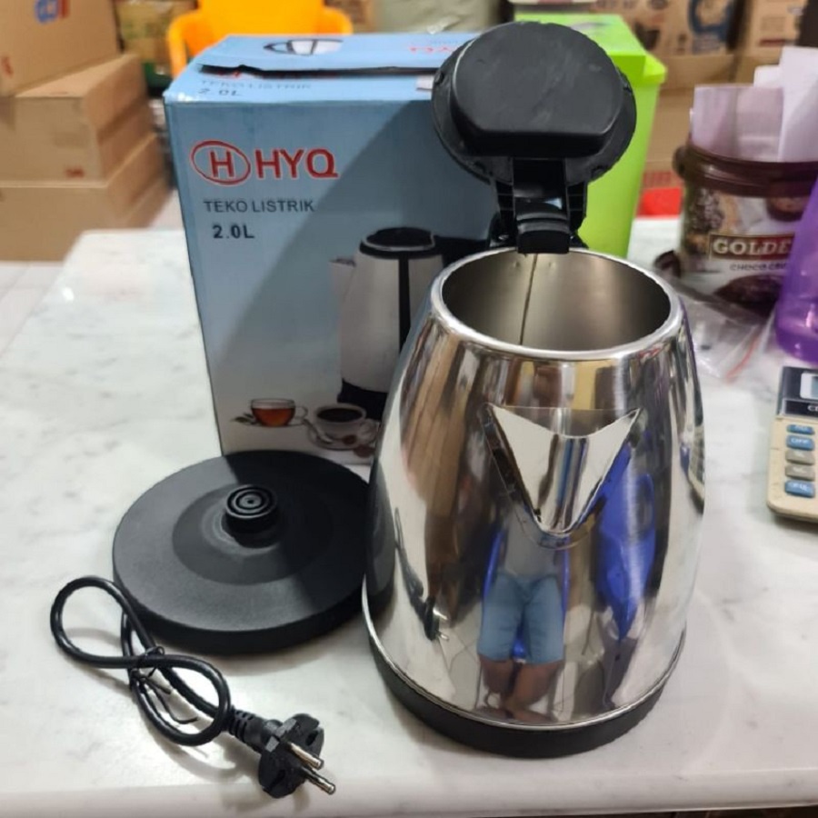 Kettle Electric Teko Pemanas Air Hyq 2L 2 Liter 600W 600 Watt Stainless