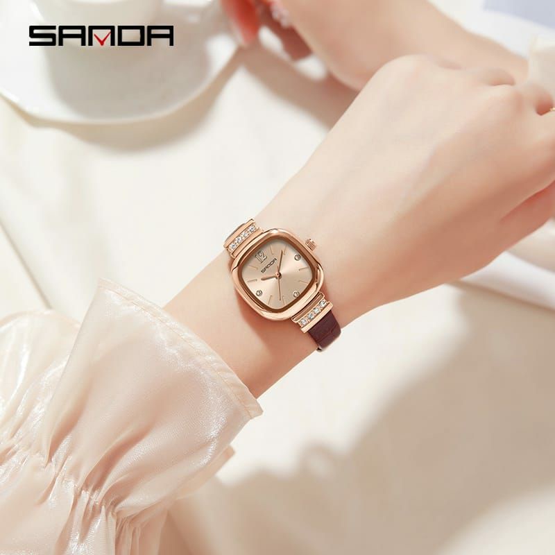 Jam Tangan SANDA 7052 Jam Tangan Wanita Analog Tali Kulit Quartz