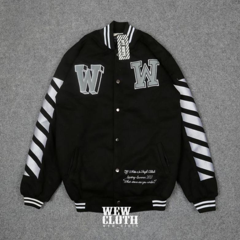 VARSITY JAKET UNISEX OFF WHITE EMBROID 3D "WW" FULL BORDIR FULL TAG&LABEL .
