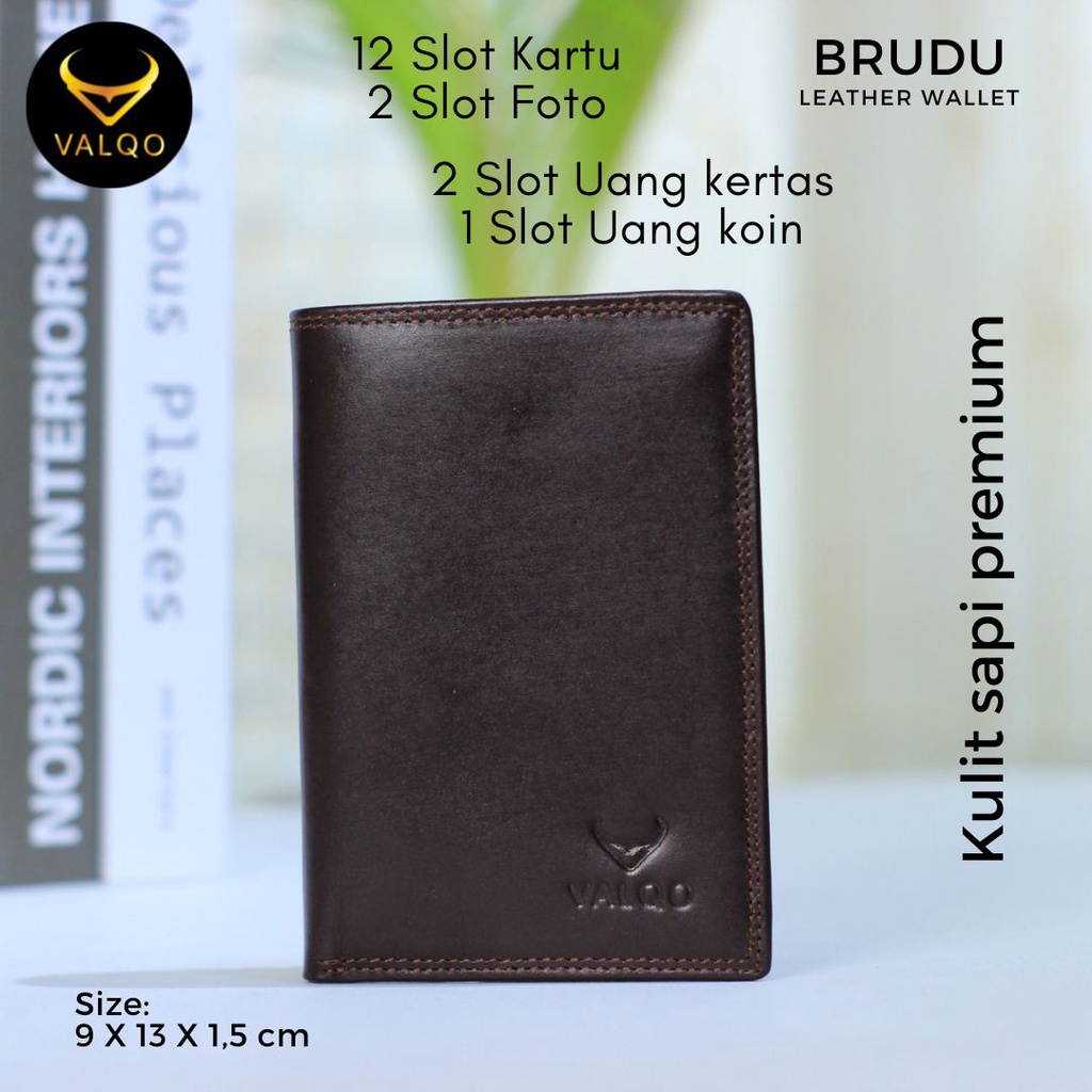 [VALQO] BRUDU Dompet Kulit Sapi Pria Cowok Kartu Laki Berdiri 3/4