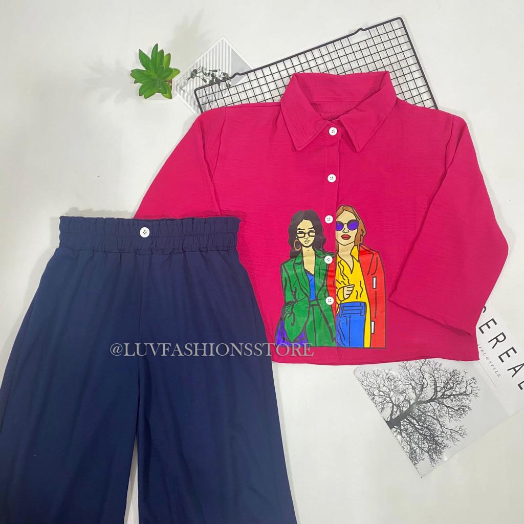 IL - SETELAN WANITA ORIZA CROP CRINCLE AIRFLOW / ONE SET WANITA KEKINIAN MOTIF SABLON