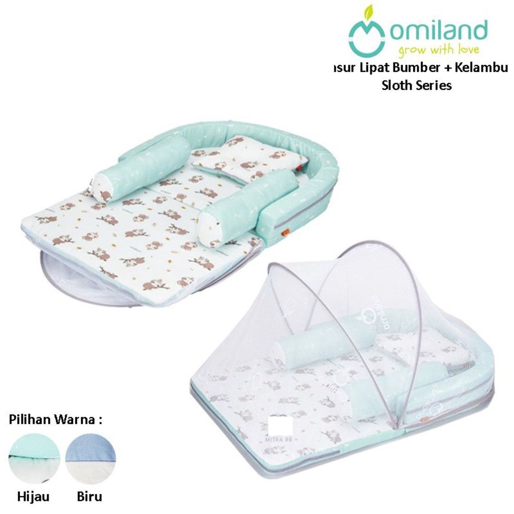 [Hazelcare] OMILAND Kasur Lipat Bayi Dakron Dacron + Kelambu / Matras Bayi Set Bantal + Guling - Panda / Sloth / Alpaca / Rainbow Series