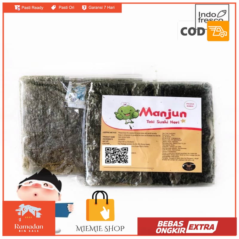 

Manjun Yaki Sushi Nori- Dried Seaweed- Rumput Laut Sushi 50pc