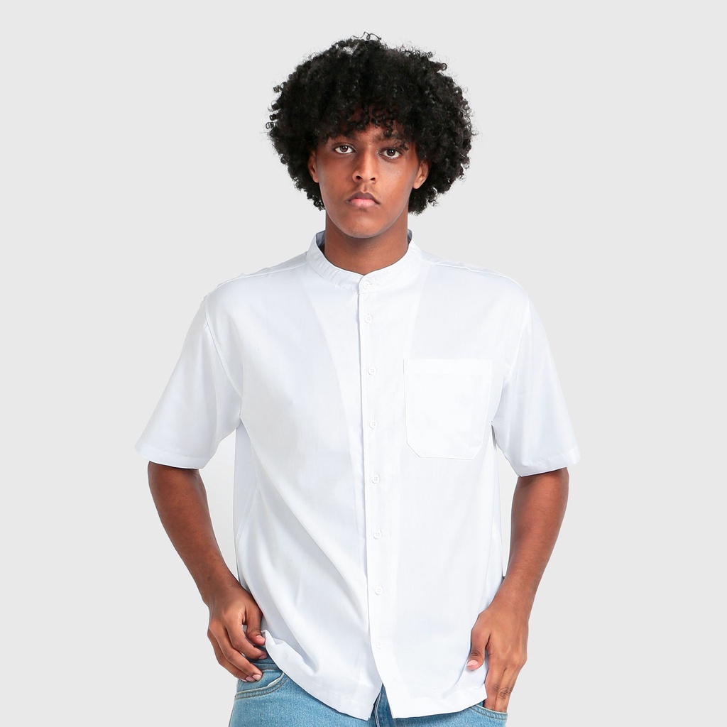 Predecessors Taf  Kemeja Pria Basic Polos Lengan Pendek Kerah Sanghai Chashirt#6 White