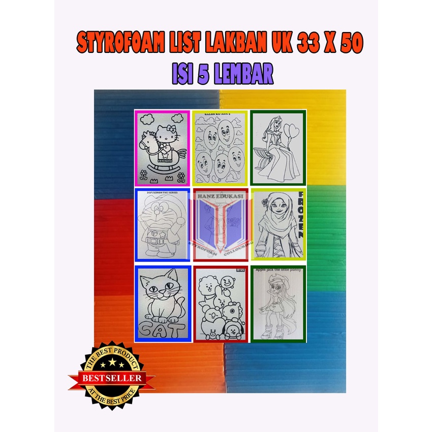 

Styrofoam/sterofom/gabus bergambar uk 33 x 50 list lakban warna isi 5 pcs