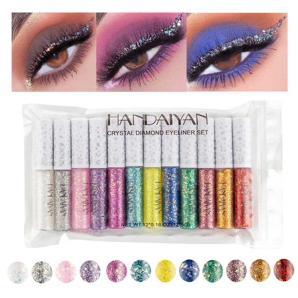HANDAIYAN eyeliner glitter warna warni berlian berkilau payet pesta riasan makeup mata eye liner tahan air