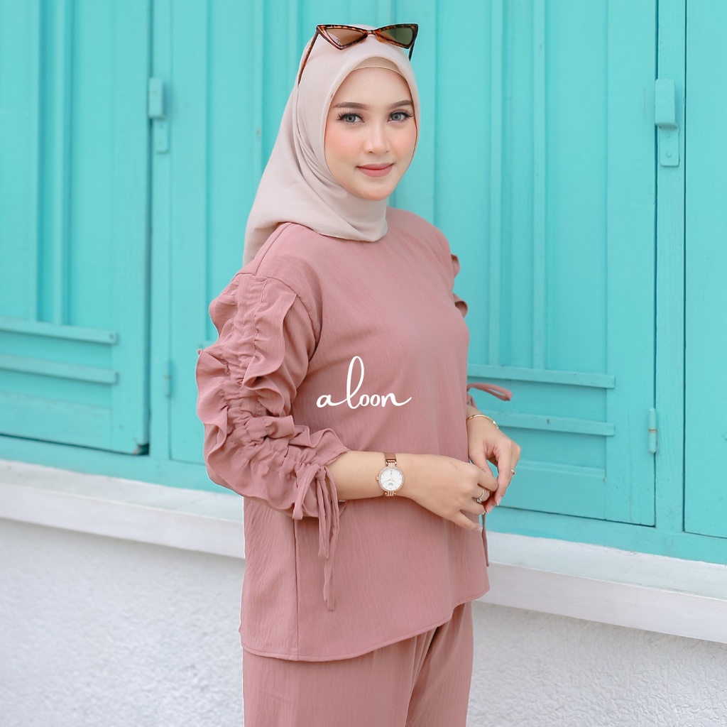 Sherly One Set Crinkle Airflow – Stelan Wanita Kekinian – One Set Wanita Korean Style