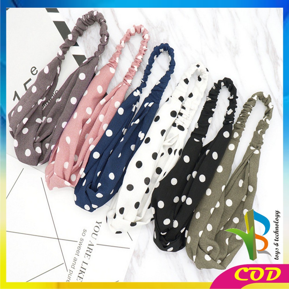 RB-C65 Bando Kain Korea Bahan Motif Polkadot Wanita Bendo Karet Korean Fashion Kekinian / Model Turban Bandana Simpul Kekinian Import