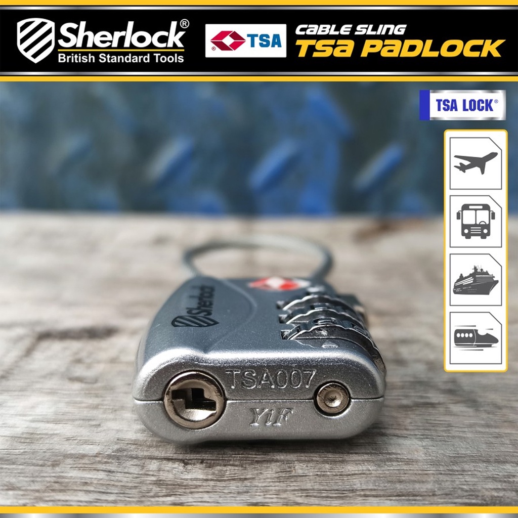 Gembok TSA Travel Sling 3 codes Sherlock Gembok Koper Zinc Alloy Body (ORI TSA)