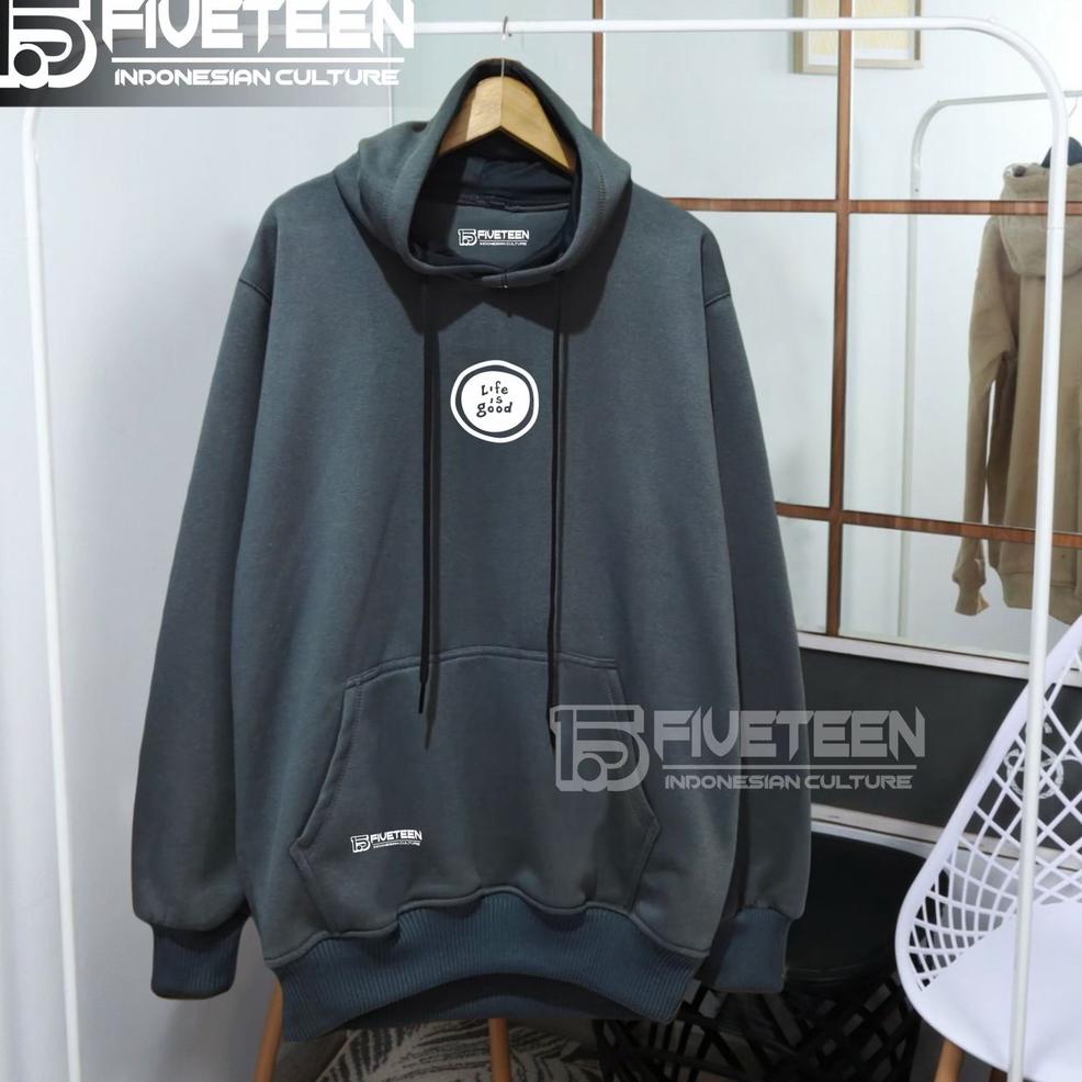 TERLARIS jaket distro original brand 15fifteen15 warna abu paralon list sablon life is good hoodie c