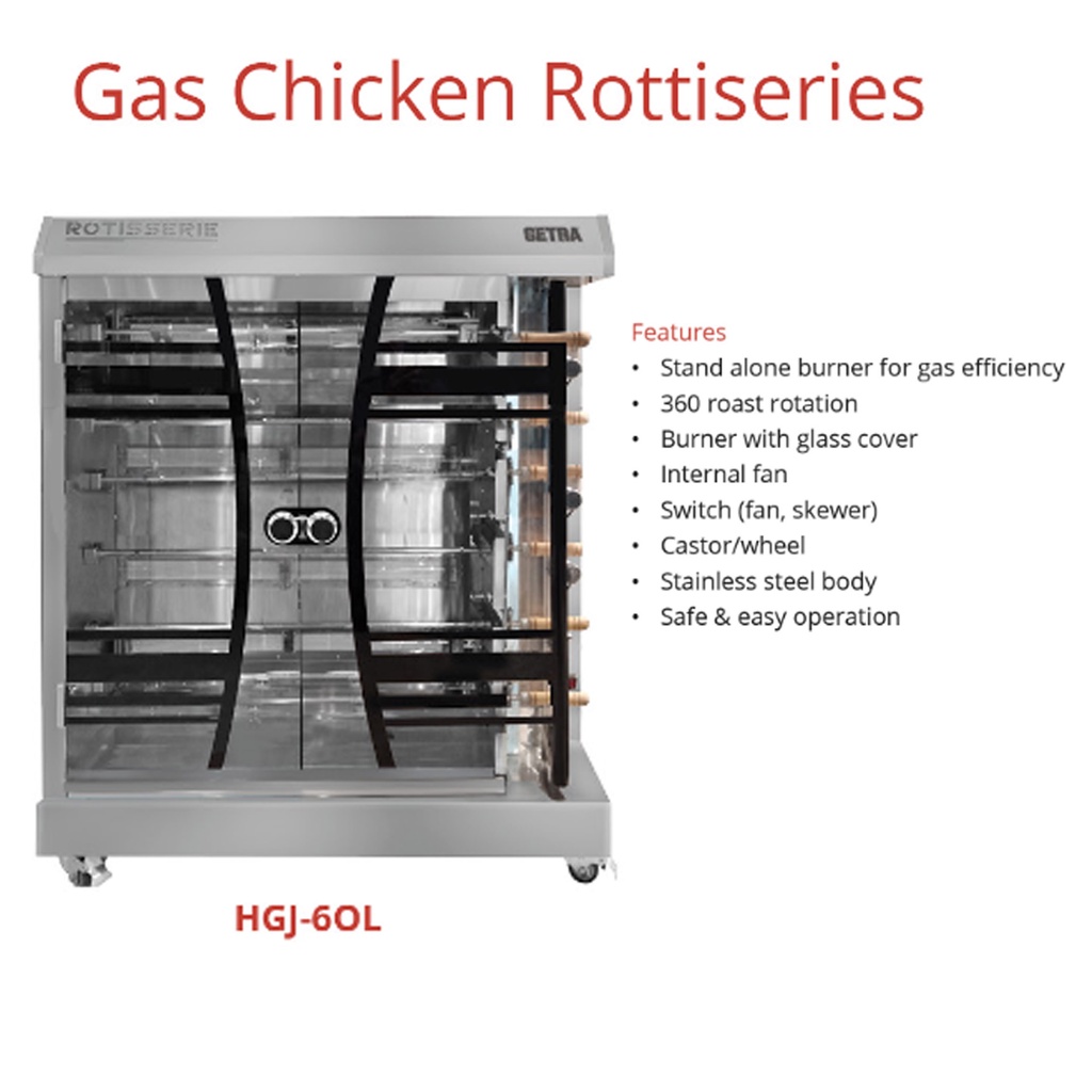 Getra HGJ-6OL Gas Rotisseries Pemanggang Ayam Bebek Sistem Putar