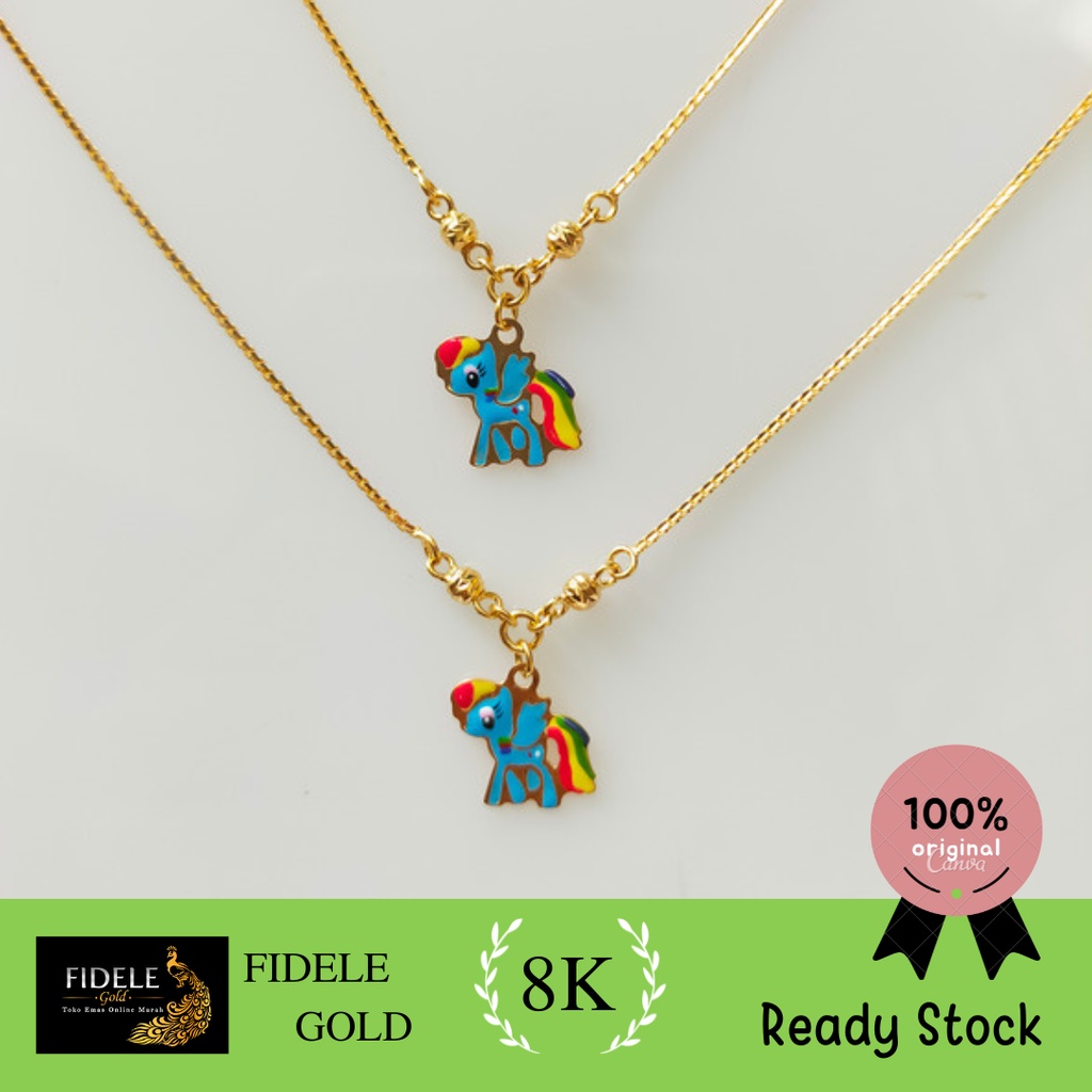 Kalung anak Unicorn Kuda Poni Biru Fashion Emas Asli Kadar Muda 375