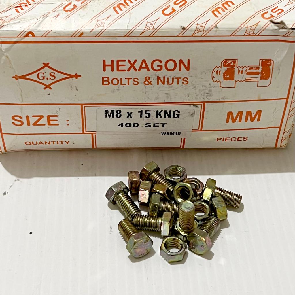 Skrup Sekrup Baut Mur Siku Lubang Kuning Isi 400pcs M8 x 15 mm