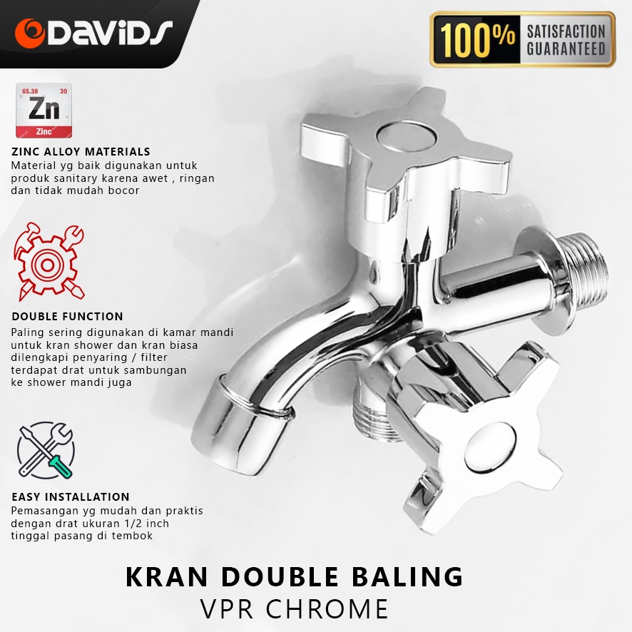Kran Cabang 2 Dobel Shower Keran Double Kamar Mandi Mesin Cuci Vpr