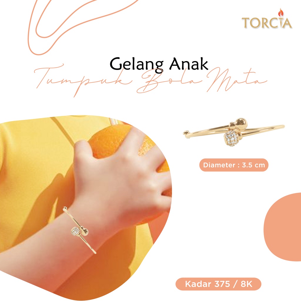 Gelang Bayi dan Anak Emas Asli Tumpuk Bola Mata Kadar 375 Torcia