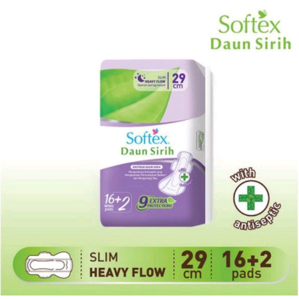 SOPTEX DAUN SIRIH WING PEMBALUT WANITA DAUN SIRIH 29CM ISI 16+2 PADS