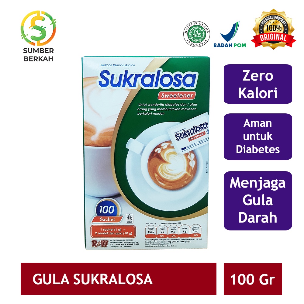 Sukralosa Gula Rendah Kalori Sweetener Rajawali R&amp;W RW 100 Sachet