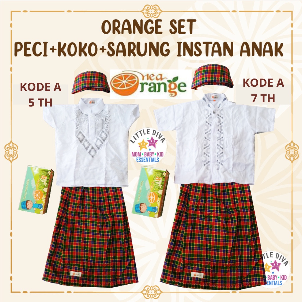 ORANGE KOKO SARUNG PECI sz 1357T Set SARKOCI anak instant anak nea peci cowo instan karet baju muslim kids