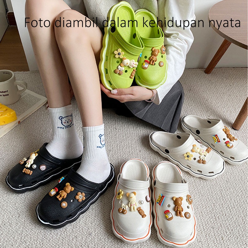 Sandal Baim Wanita Sandal Crocs Karet Rubber Elastis Anti Slip Jibbitz Wedges Platform - Size 36 - 40