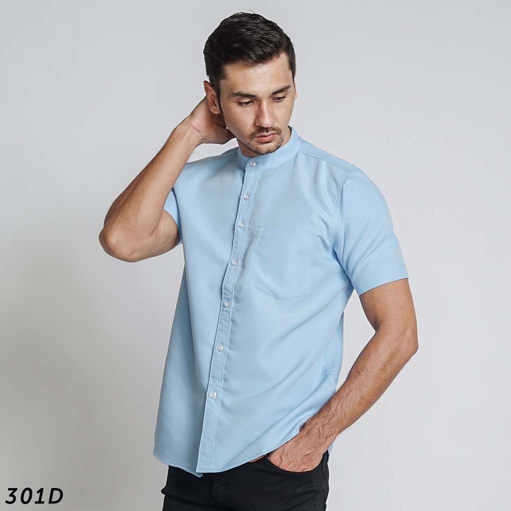 HSRM Kemeja Biru Muda Polos Kerah Shanghai Pria Lengan Pendek OX Shirt 301 D