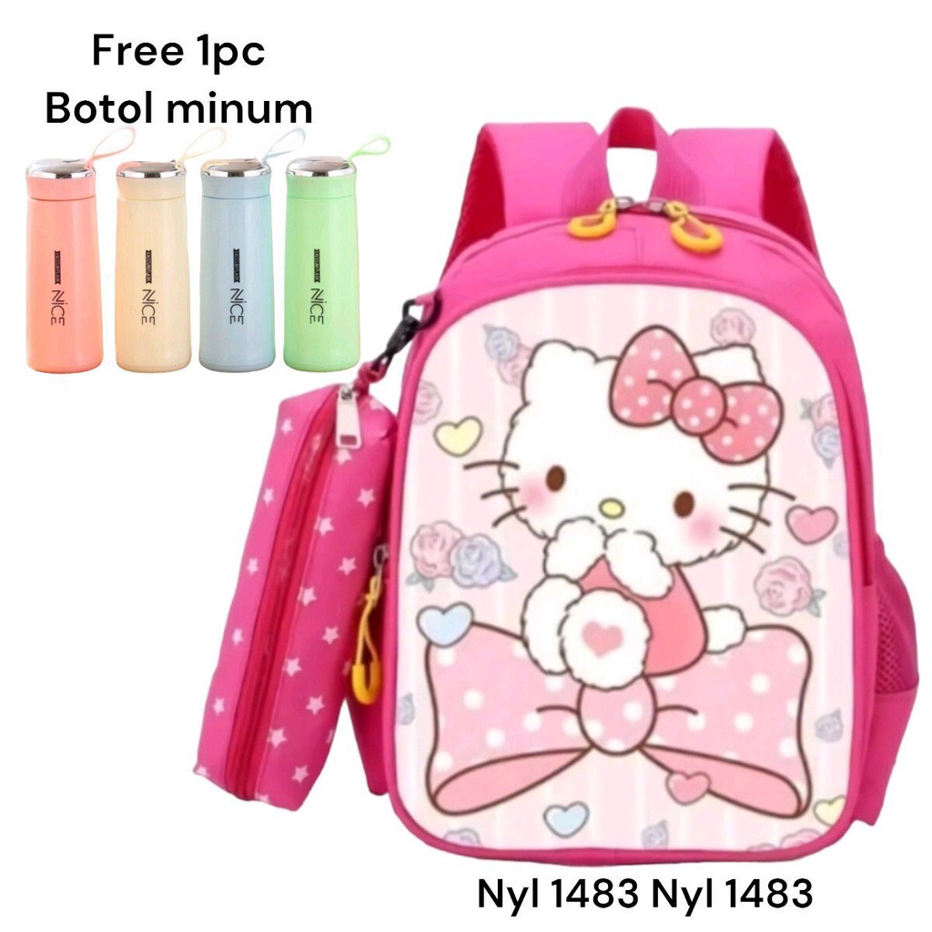 Tas Sekolah Anak Perempuan HELLO KITTY SD SMP SMA Ransel Kerja Tas Sekolah Anak Laki-Laki Free Botol Minum Kaca