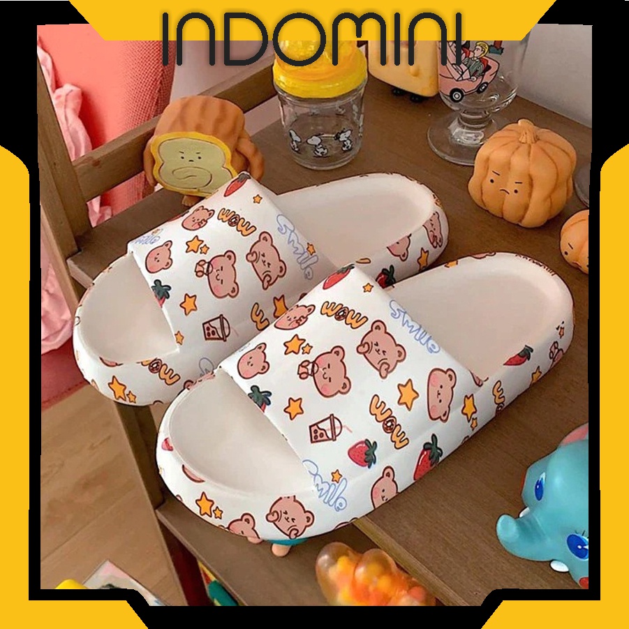 INDOMINI Sendal Slop Motif Panda / Sendal Slop Motif Love /  Sandal Fashion Wanita / Sandal Lucu &amp; Imut / Slip Sendal Cewek Sandal Import R797