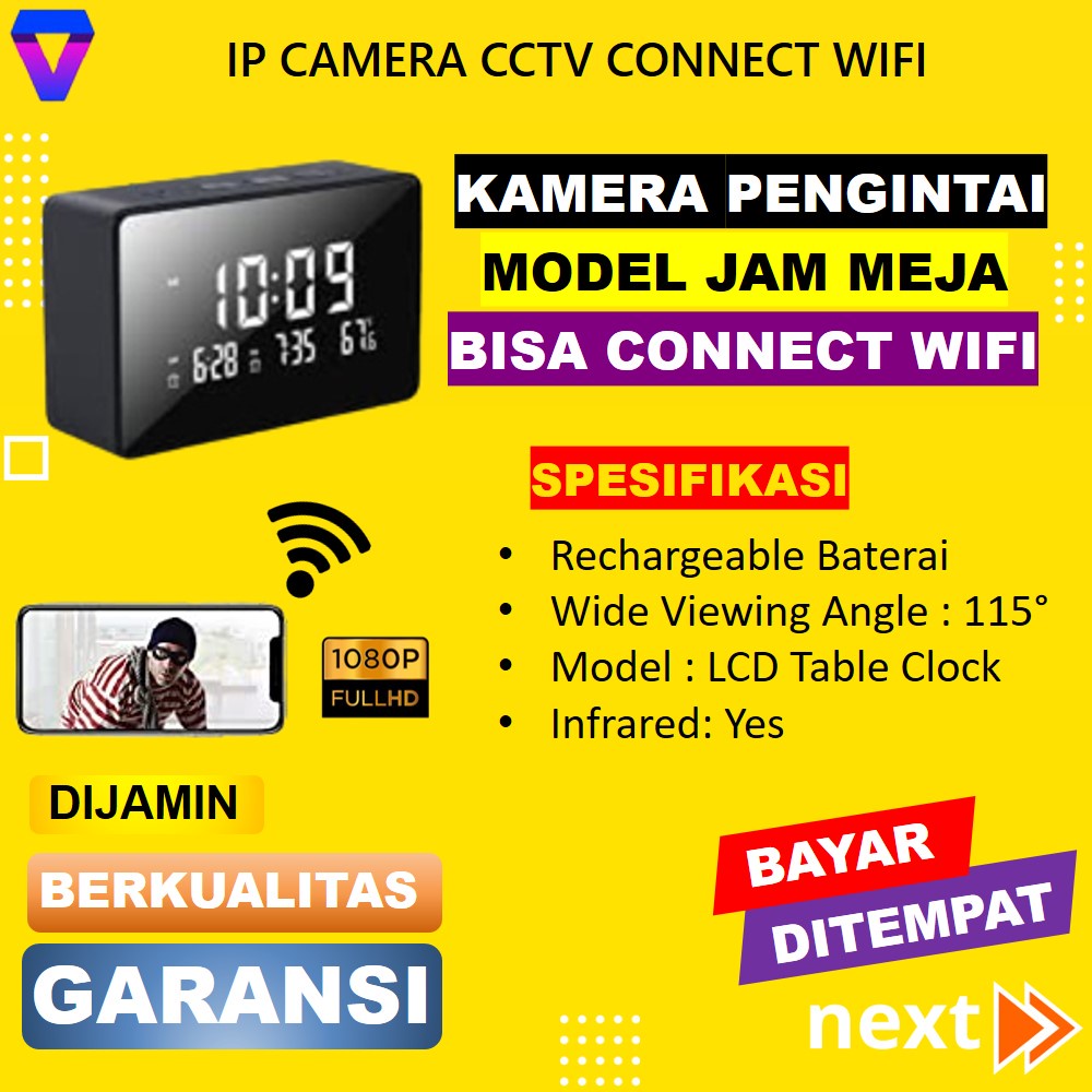 CCTV MINI TERSEMBUNYI TANPA KABEL KONEK HP JARAK JAUH IP CAMERA CCTV WIFI TANPA KABEL SPY CAM HIDDEN CAMERA MODEL JAM Desk Clock Alarm Digital FHD 1080P JS168